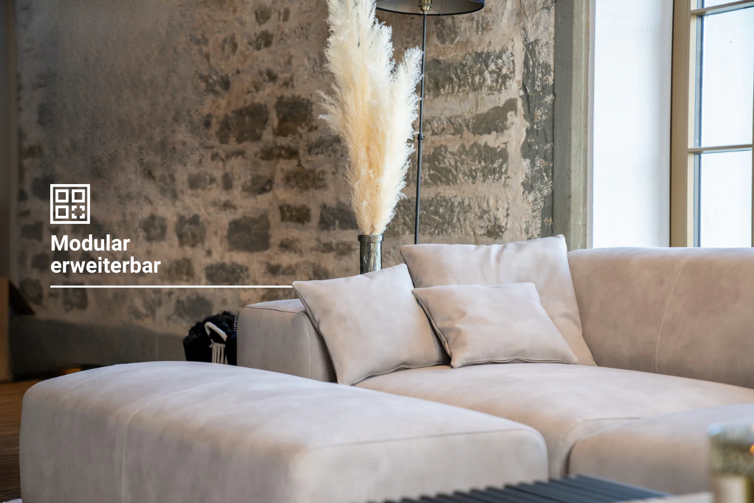 Outlet - Modulares Ecksofa Nina 4-Sitzer mit Schlaffunktion - Linea Light-Grey - Image 3